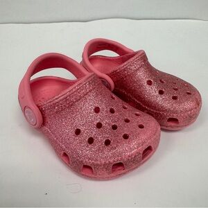 Crocs Kids Toddler Classic Glitter Pink Shimmer Slip On Clogs Shoes Sz C5